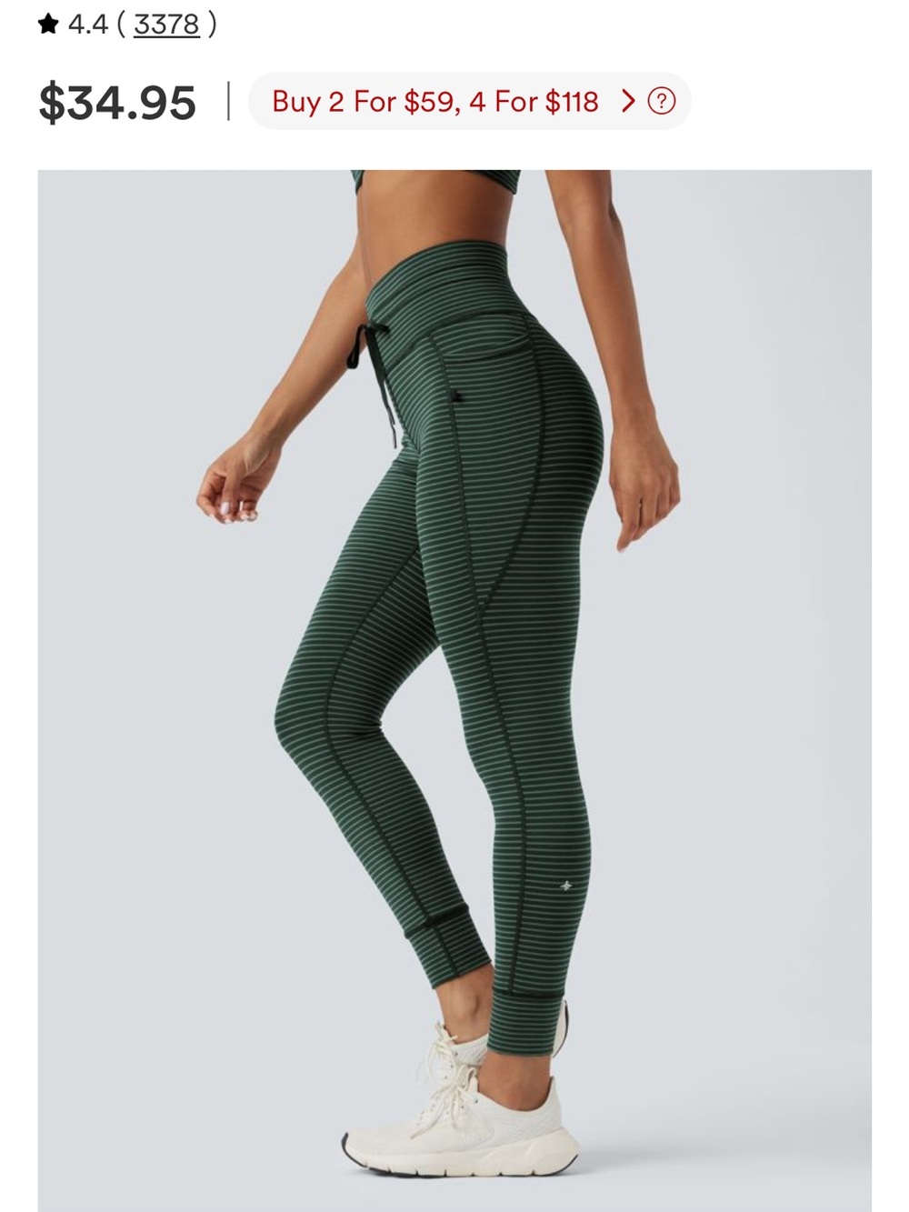 HALARA Green Striped High-Waist Leggings